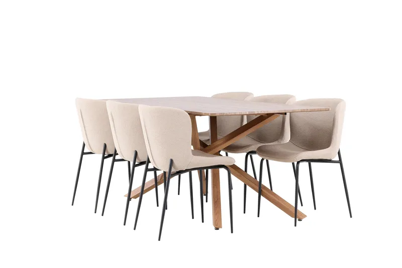 Piazza Ruokailuryhmä 180 cm Suorakulmainen jossa 6 Modesto tuolia, Mokka/Beige