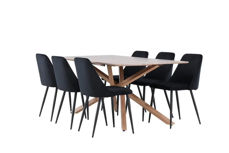 Piazza Ruokailuryhmä 180 cm Suorakulmainen jossa 6 Night tuolia, Mokka/Musta