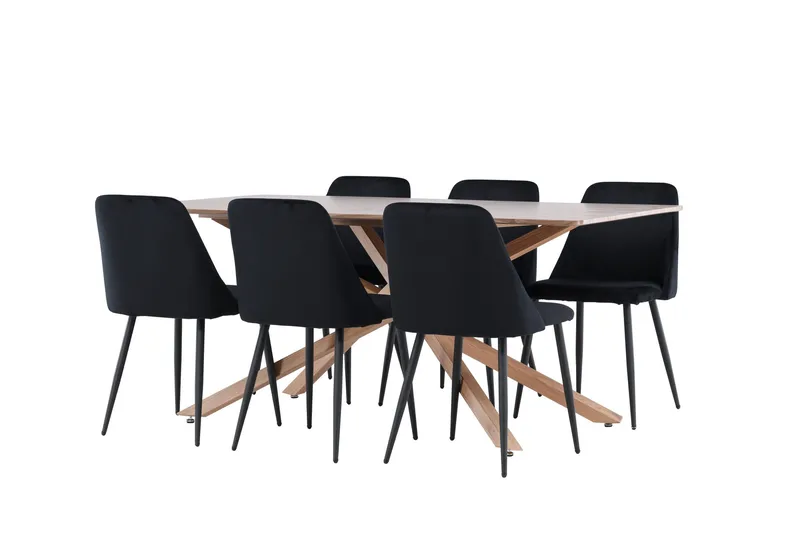 Piazza Ruokailuryhmä 180 cm Suorakulmainen jossa 6 Night tuolia - Mokka/Musta - Huonekalut - Pöytä & ruokailuryhmä - Ruokailuryhmä