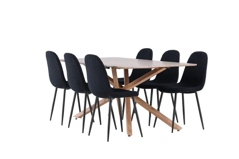 Piazza Ruokailuryhmä 180 cm Suorakulmainen jossa 6 Polar tuolia, Mokka/Musta