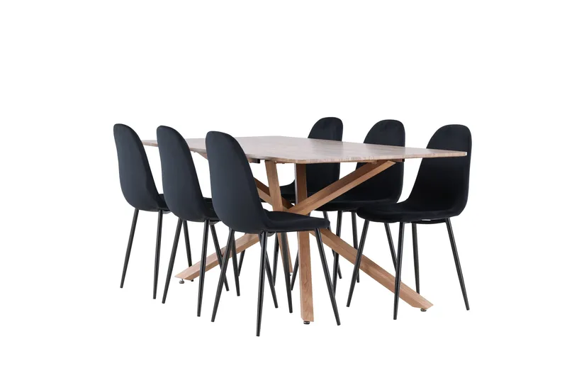 Piazza Ruokailuryhmä 180 cm Suorakulmainen jossa 6 Polar tuolia, Mokka/Musta