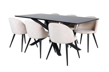 Piazza-ruokapöytä 190 cm ja 6 Velvet Stitches -ruokatuolia - Huonekalut - Pöytä & ruokailuryhmä - Ruokailuryhmä
