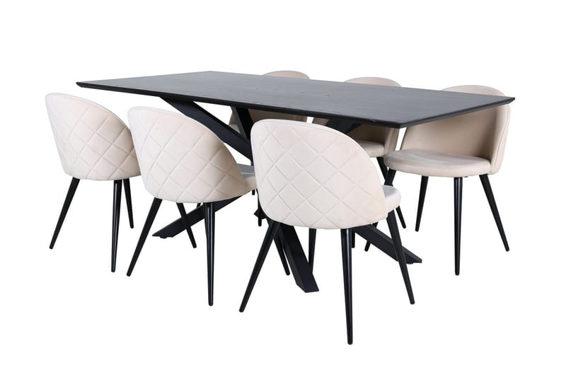 Piazza-ruokapöytä 190 cm ja 6 Velvet Stitches -ruokatuolia