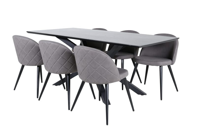 Piazza-ruokapöytä 190 cm ja 6 Velvet Stitches -ruokatuolia