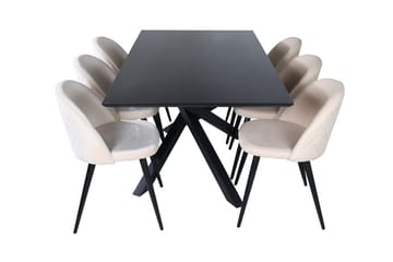 Piazza-ruokapöytä 190 cm ja 6 Velvet Stitches -ruokatuolia - Huonekalut - Pöytä & ruokailuryhmä - Ruokailuryhmä