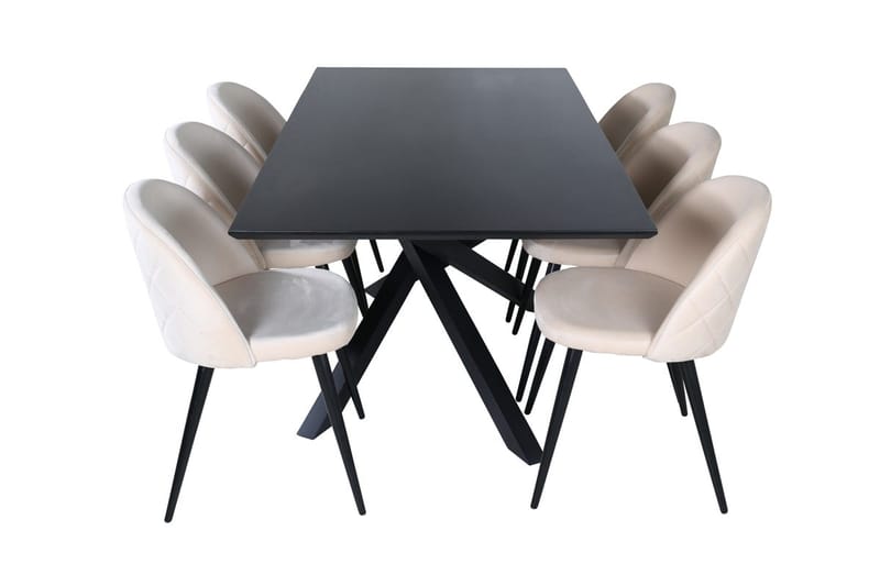 Piazza-ruokapöytä 190 cm ja 6 Velvet Stitches -ruokatuolia - Huonekalut - Pöytä & ruokailuryhmä - Ruokailuryhmä