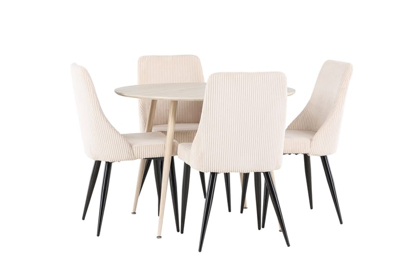 Plaza Ruokailuryhmä 100 cm Pyöreä jossa 4 Leone tuolia - Whitewash/Beige - Huonekalut - Pöytä & ruokailuryhmä - Ruokailuryhmä