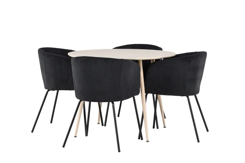 Plaza Ruokailuryhmä 100 cm Pyöreä jossa 4 Berit tuolia, Whitewash/Musta