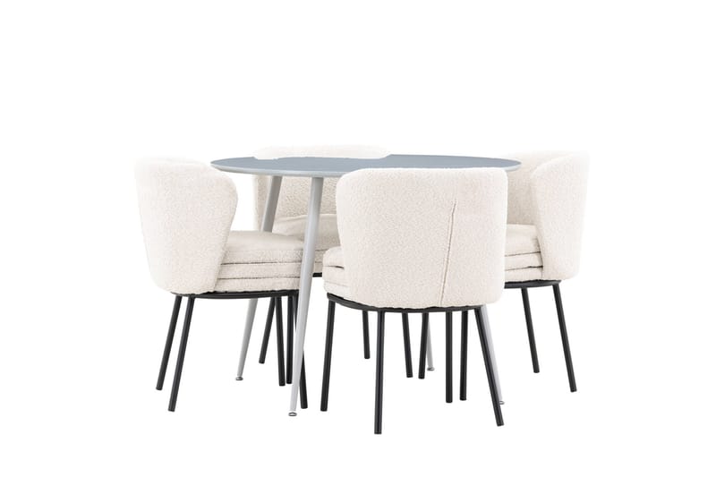 Plaza Ruokailuryhmä 100 cm Pyöreä jossa 4 Agnes tuolia - Harmaa/Valkoinen - Huonekalut - Pöytä & ruokailuryhmä - Ruokailuryhmä
