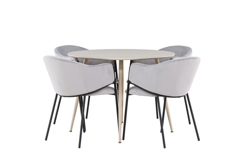 Plaza Ruokailuryhmä 100 cm Pyöreä jossa 4 Evelina tuolia - Whitewash/Harmaa - Huonekalut - Pöytä & ruokailuryhmä - Ruokailuryhmä