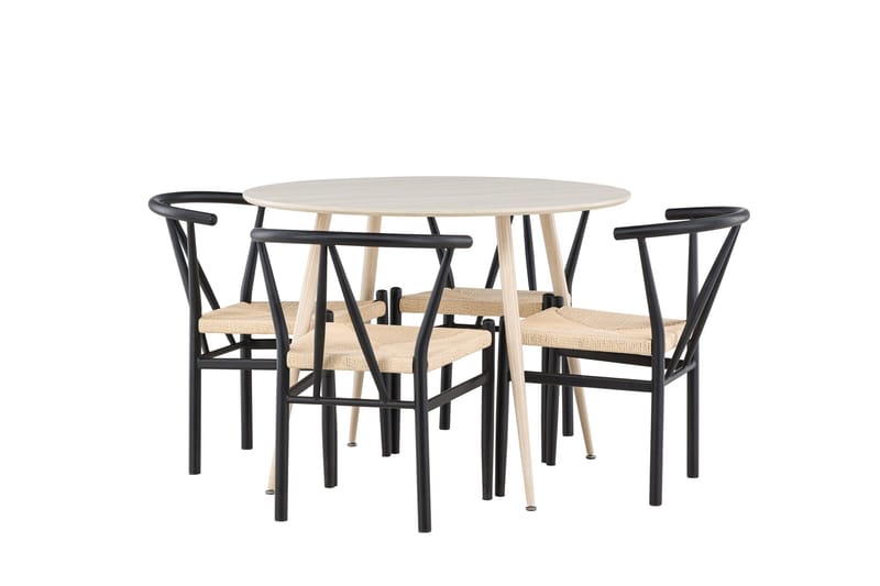 Plaza Ruokailuryhmä 100 cm Pyöreä jossa 4 Alfons tuolia, Whitewash/Musta