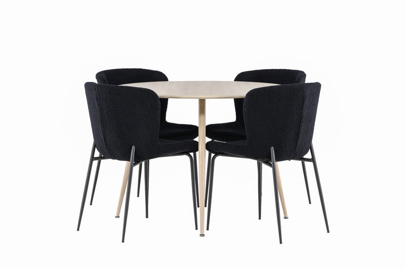 Plaza Ruokailuryhmä 100 cm Pyöreä jossa 4 Modesto tuolia - Whitewash/Musta - Huonekalut - Pöytä & ruokailuryhmä - Ruokailuryhmä