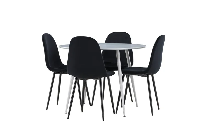 Plaza Ruokailuryhmä 100 cm Pyöreä jossa 4 Polar tuolia, Harmaa/Musta
