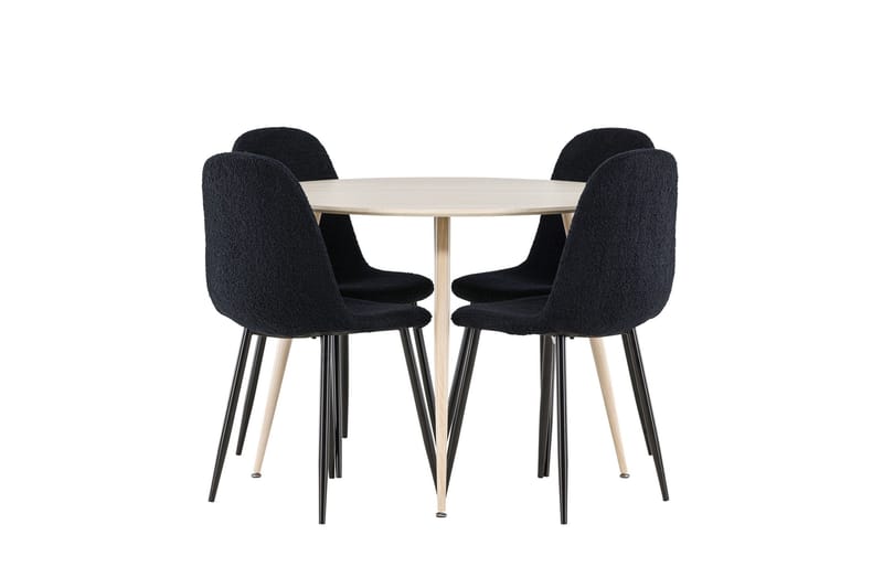 Plaza Ruokailuryhmä 100 cm Pyöreä jossa 4 Polar tuolia - Whitewash/Musta - Huonekalut - Pöytä & ruokailuryhmä - Ruokailuryhmä