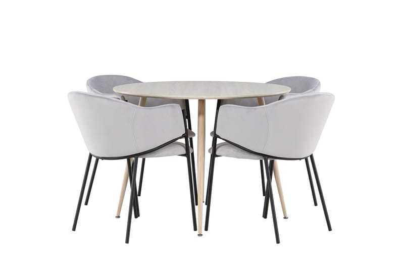 Plaza Ruokailuryhmä 100 cm Pyöreä jossa 4 Evelina tuolia - Whitewash/Harmaa - Huonekalut - Pöytä & ruokailuryhmä - Ruokailuryhmä