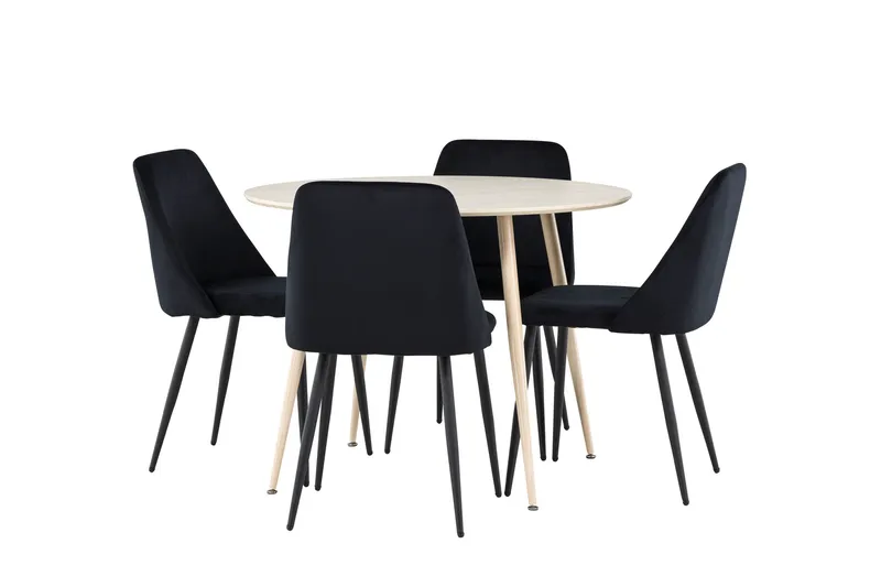 Plaza Ruokailuryhmä 100 cm Pyöreä jossa 4 Night tuolia, Whitewash/Musta