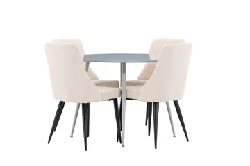 Plaza Ruokailuryhmä 100 cm Pyöreä jossa 4 Leone tuolia - Harmaa/Beige - Huonekalut - Pöytä & ruokailuryhmä - Ruokailuryhmä