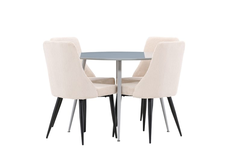 Plaza Ruokailuryhmä 100 cm Pyöreä jossa 4 Leone tuolia, Harmaa/Beige