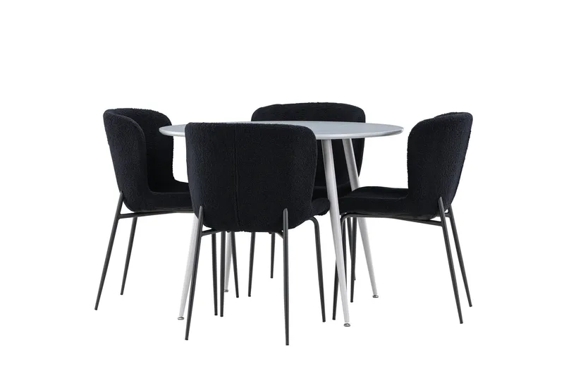 Plaza Ruokailuryhmä 100 cm Pyöreä jossa 4 Modesto tuolia, Harmaa/Musta