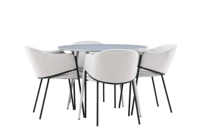 Plaza Ruokailuryhmä 100 cm Pyöreä jossa 4 Evelina tuolia, Harmaa/Harmaa