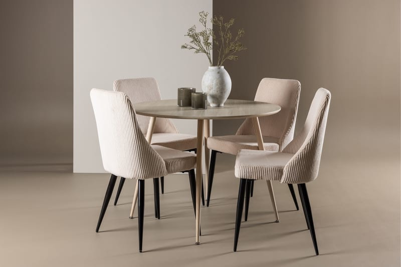 Plaza Ruokailuryhmä 100 cm Pyöreä jossa 4 Leone tuolia - Whitewash/Beige - Huonekalut - P�öytä & ruokailuryhmä - Ruokailuryhmä
