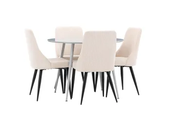 Plaza Ruokailuryhmä 100 cm Pyöreä jossa 4 Leone tuolia - Harmaa/Beige - Huonekalut - Pöytä & ruokailuryhmä - Ruokailuryhmä