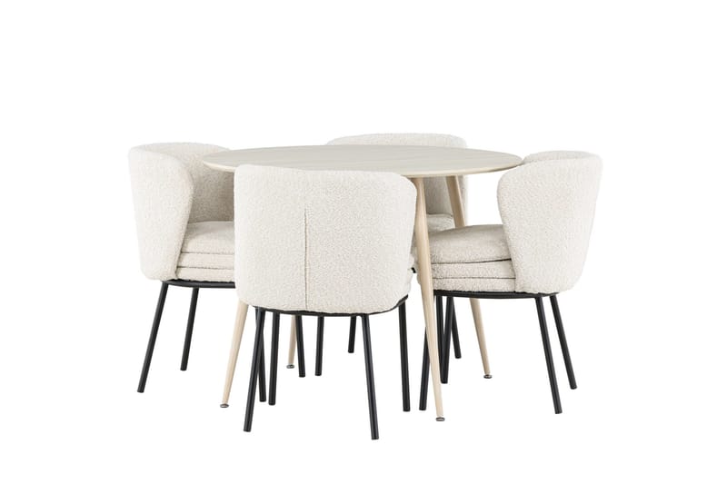 Plaza Ruokailuryhmä 100 cm Pyöreä jossa 4 Agnes tuolia, Whitewash/Valkoinen