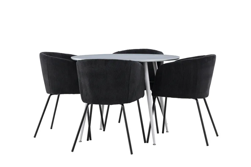 Plaza Ruokailuryhmä 100 cm Pyöreä jossa 4 Berit tuolia, Harmaa/Musta