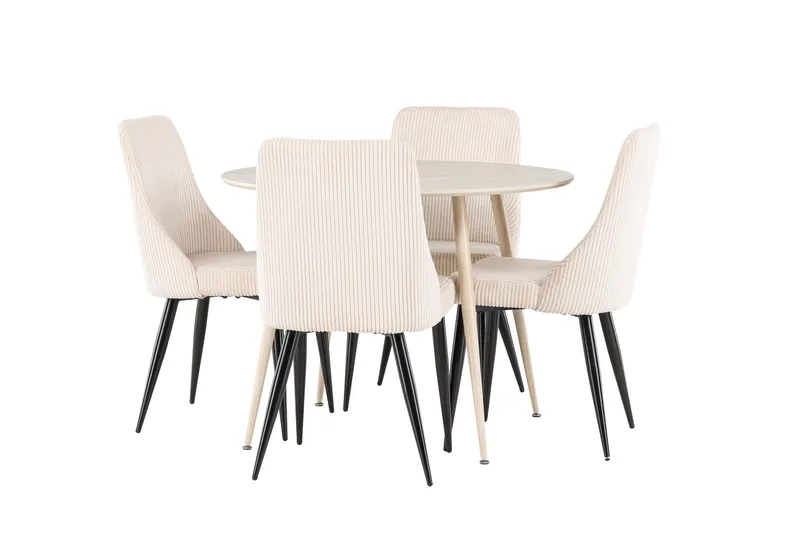 Plaza Ruokailuryhmä 100 cm Pyöreä jossa 4 Leone tuolia, Whitewash/Beige