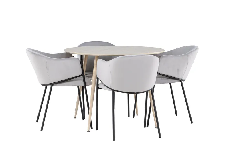 Plaza Ruokailuryhmä 100 cm Pyöreä jossa 4 Evelina tuolia - Whitewash/Harmaa - Huonekalut - Pöytä & ruokailuryhmä - Ruokailuryhmä