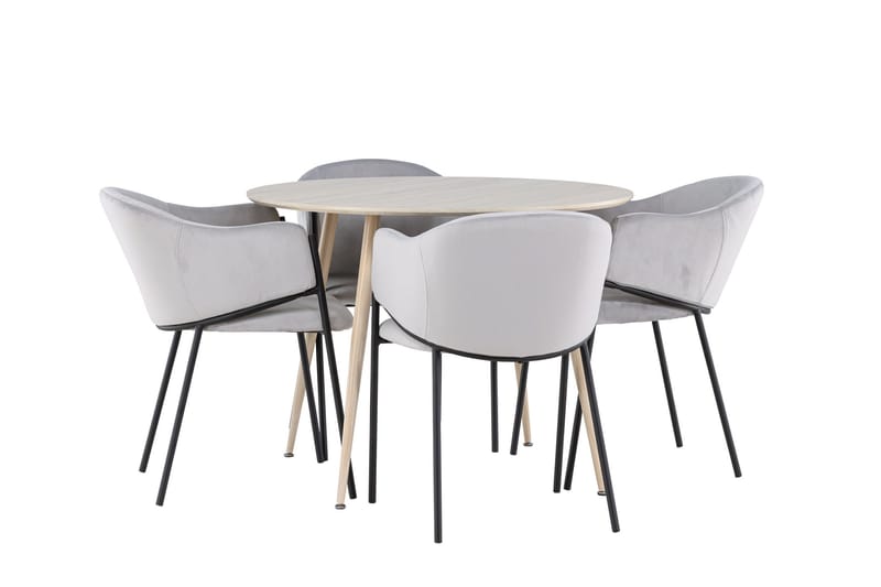 Plaza Ruokailuryhmä 100 cm Pyöreä jossa 4 Evelina tuolia - Whitewash/Harmaa - Huonekalut - Pöytä & ruokailuryhmä - Ruokailuryhmä