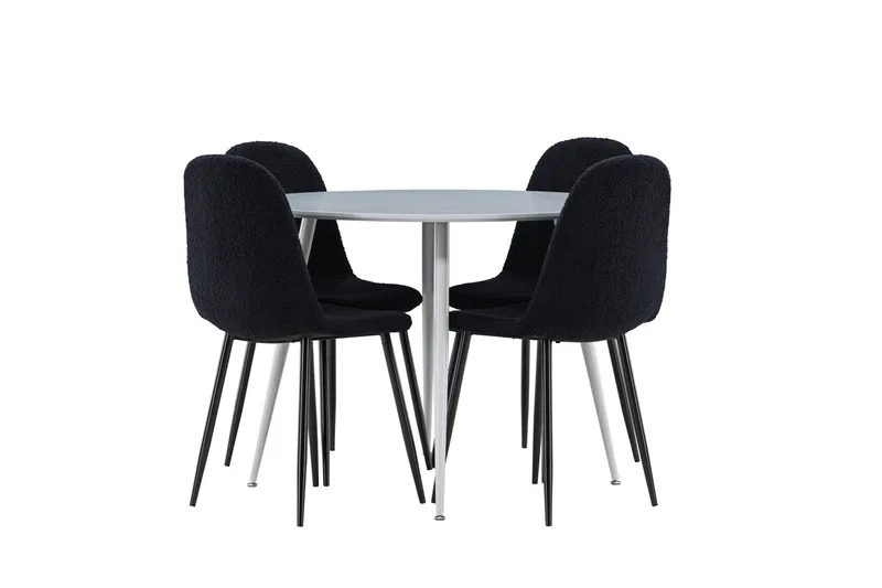 Plaza Ruokailuryhmä 100 cm Pyöreä jossa 4 Polar tuolia, Harmaa/Musta