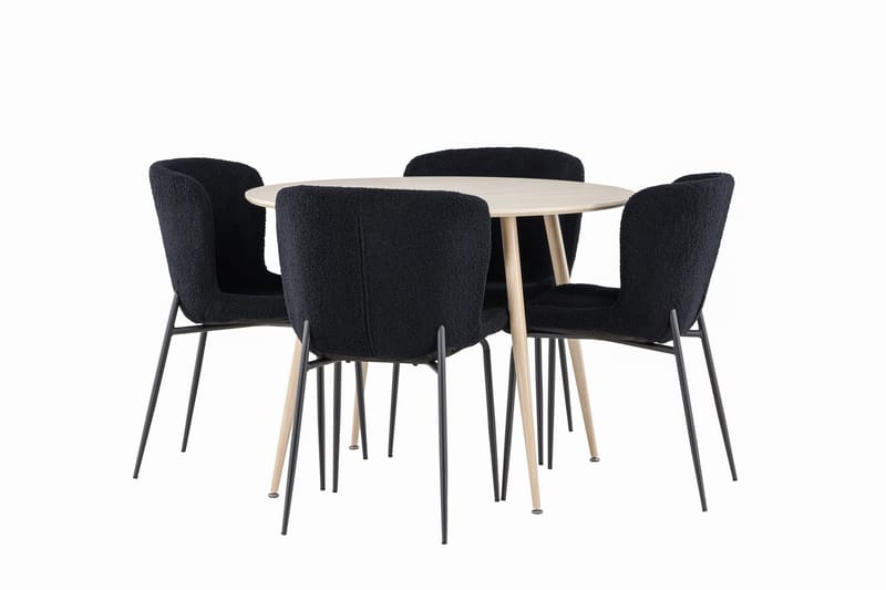 Plaza Ruokailuryhmä 100 cm Pyöreä jossa 4 Modesto tuolia, Whitewash/Musta