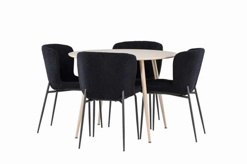 Plaza Ruokailuryhmä 100 cm Pyöreä jossa 4 Modesto tuolia, Whitewash/Musta