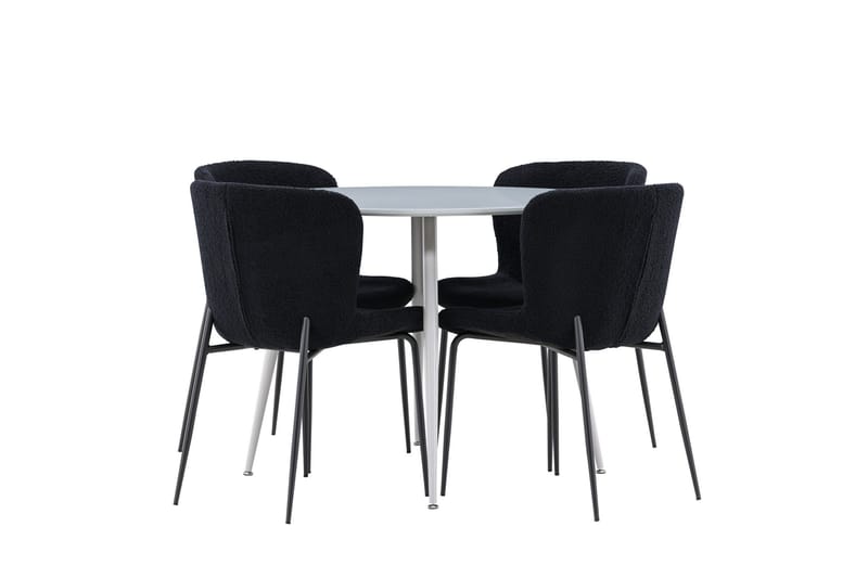 Plaza Ruokailuryhmä 100 cm Pyöreä jossa 4 Modesto tuolia - Harmaa/Musta - Huonekalut - Pöytä & ruokailuryhmä - Ruokailuryhmä