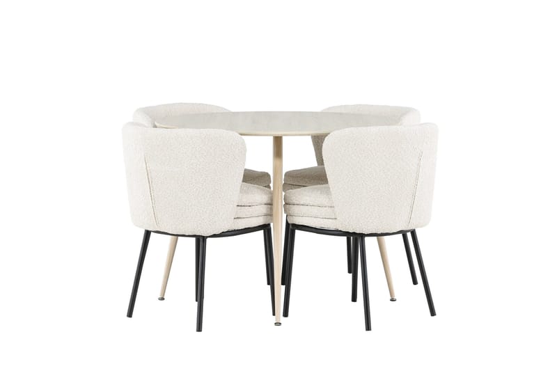 Plaza Ruokailuryhmä 100 cm Pyöreä jossa 4 Agnes tuolia - Whitewash/Valkoinen - Huonekalut - Pöytä & ruokailuryhmä - Ruokailuryhmä