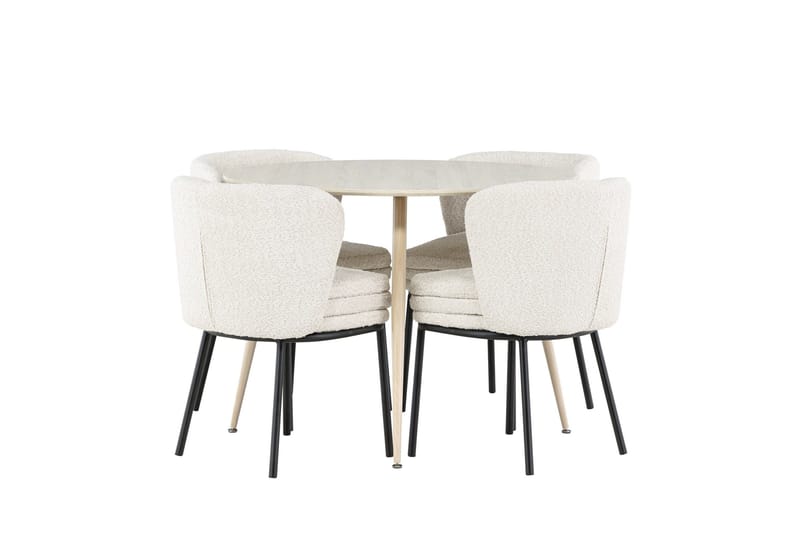 Plaza Ruokailuryhmä 100 cm Pyöreä jossa 4 Agnes tuolia - Whitewash/Valkoinen - Huonekalut - Pöytä & ruokailuryhmä - Ruokailuryhmä