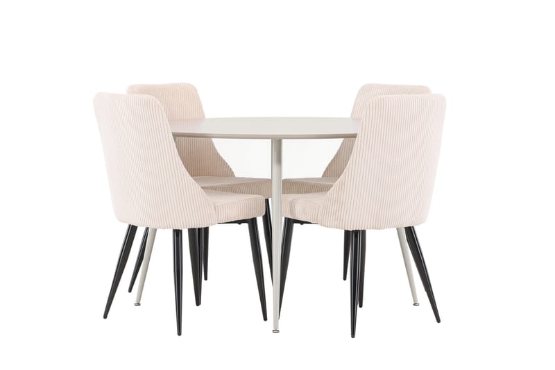 Plaza Ruokailuryhmä 120 cm Pyöreä jossa 4 Leone tuolia - Beige/Beige - Huonekalut - Pöytä & ruokailuryhmä - Ruokailuryhmä
