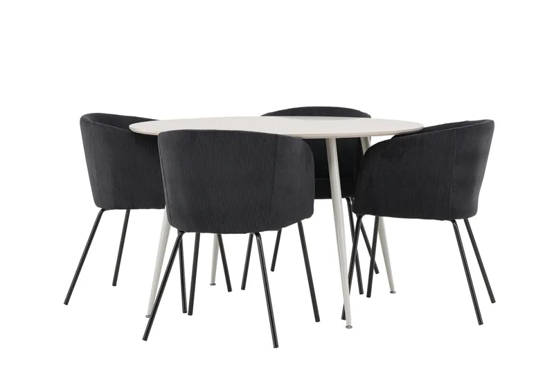 Plaza Ruokailuryhmä 120 cm Pyöreä jossa 4 Berit tuolia, Beige/Musta