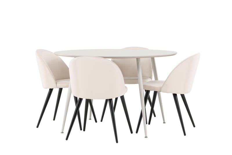 Plaza Ruokailuryhmä 120 cm Pyöreä jossa 4 Velvet tuolia - Beige/Beige - Huonekalut - Pöytä & ruokailuryhmä - Ruokailuryhmä