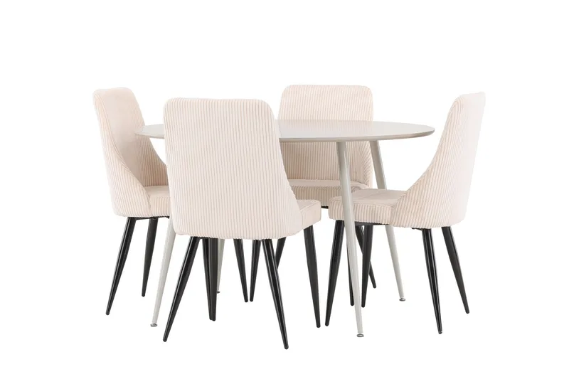 Plaza Ruokailuryhmä 120 cm Pyöreä jossa 4 Leone tuolia, Beige/Beige