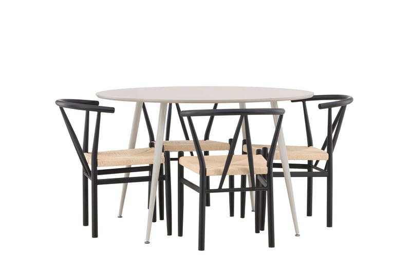 Plaza Ruokailuryhmä 120 cm Pyöreä jossa 4 Alfons tuolia - Beige/Musta - Huonekalut - Pöytä & ruokailuryhmä - Ruokailuryhmä