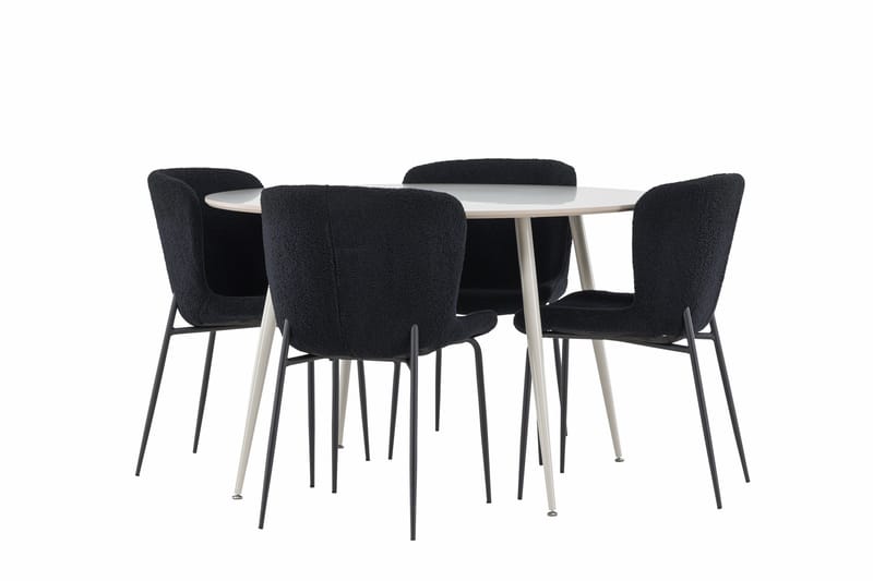 Plaza Ruokailuryhmä 120 cm Pyöreä jossa 4 Modesto tuolia - Beige/Musta - Huonekalut - Pöytä & ruokailuryhmä - Ruokailuryhmä