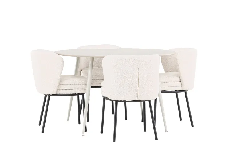 Plaza Ruokailuryhmä 120 cm Pyöreä jossa 4 Agnes tuolia - Beige/Valkoinen - Huonekalut - Pöytä & ruokailuryhmä - Ruokailuryhmä