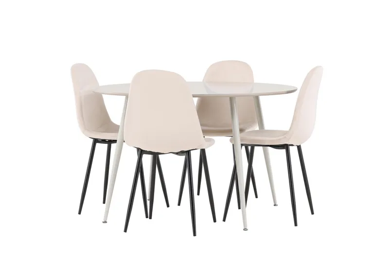 Plaza Ruokailuryhmä 120 cm Pyöreä jossa 4 Polar tuolia, Beige/Beige