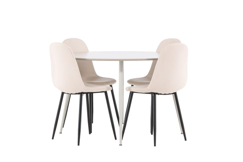 Plaza Ruokailuryhmä 120 cm Pyöreä jossa 4 Polar tuolia - Beige/Beige - Huonekalut - Pöytä & ruokailuryhmä - Ruokailuryhmä