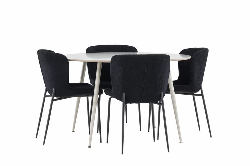 Plaza Ruokailuryhmä 120 cm Pyöreä jossa 4 Modesto tuolia - Beige/Musta - Huonekalut - Pöytä & ruokailuryhmä - Ruokailuryhmä