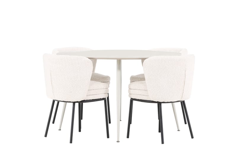 Plaza Ruokailuryhmä 120 cm Pyöreä jossa 4 Agnes tuolia - Beige/Valkoinen - Huonekalut - Pöytä & ruokailuryhmä - Ruokailuryhmä