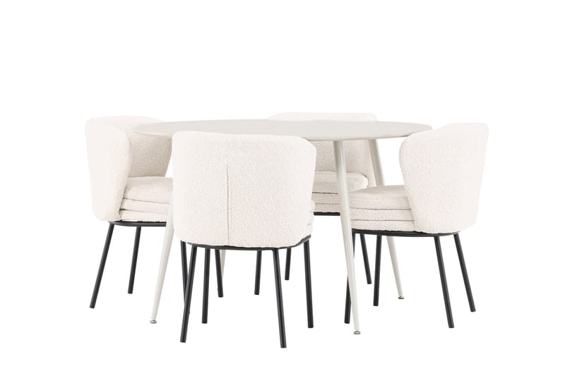Plaza Ruokailuryhmä 120 cm Pyöreä jossa 4 Agnes tuolia - Beige/Valkoinen - Huonekalut - Pöytä & ruokailuryhmä - Ruokailuryhmä