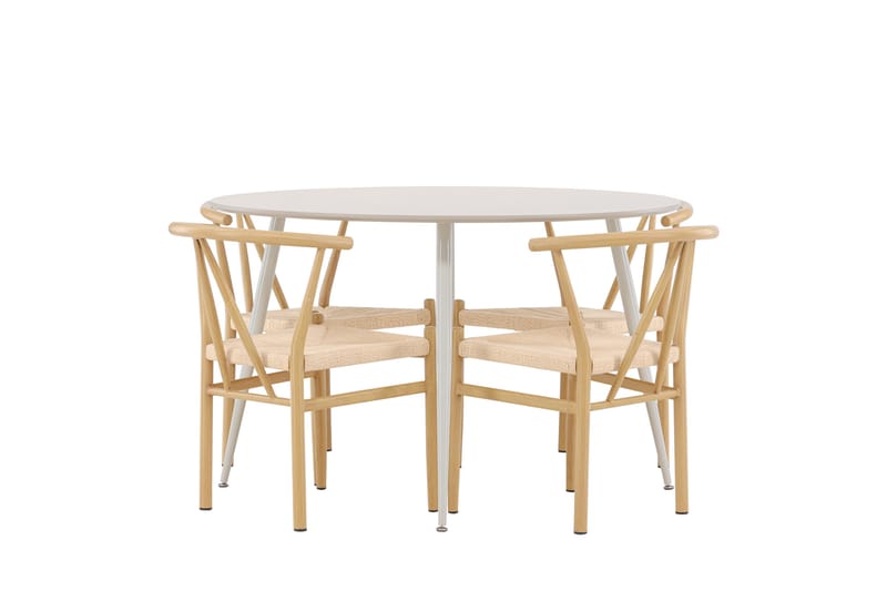 Plaza Ruokailuryhmä 120 cm Pyöreä jossa 4 Alfons tuolia - Beige/Beige - Huonekalut - Pöytä & ruokailuryhmä - Ruokailuryhmä